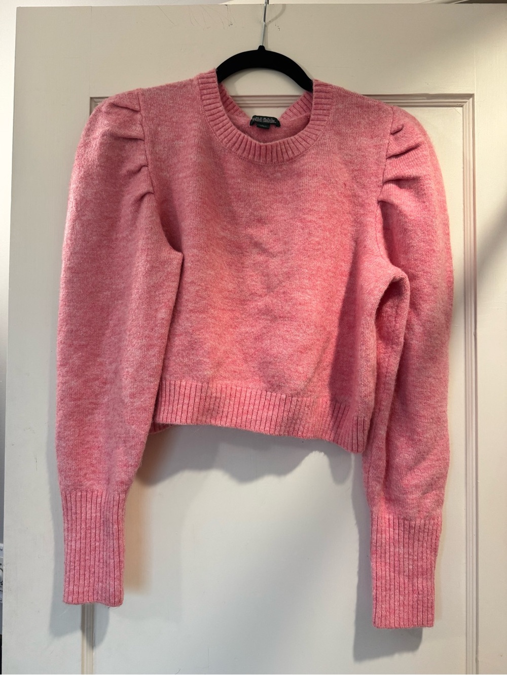 Women's Pink Puff Sleeve Crewneck Sweater by Wild Fable